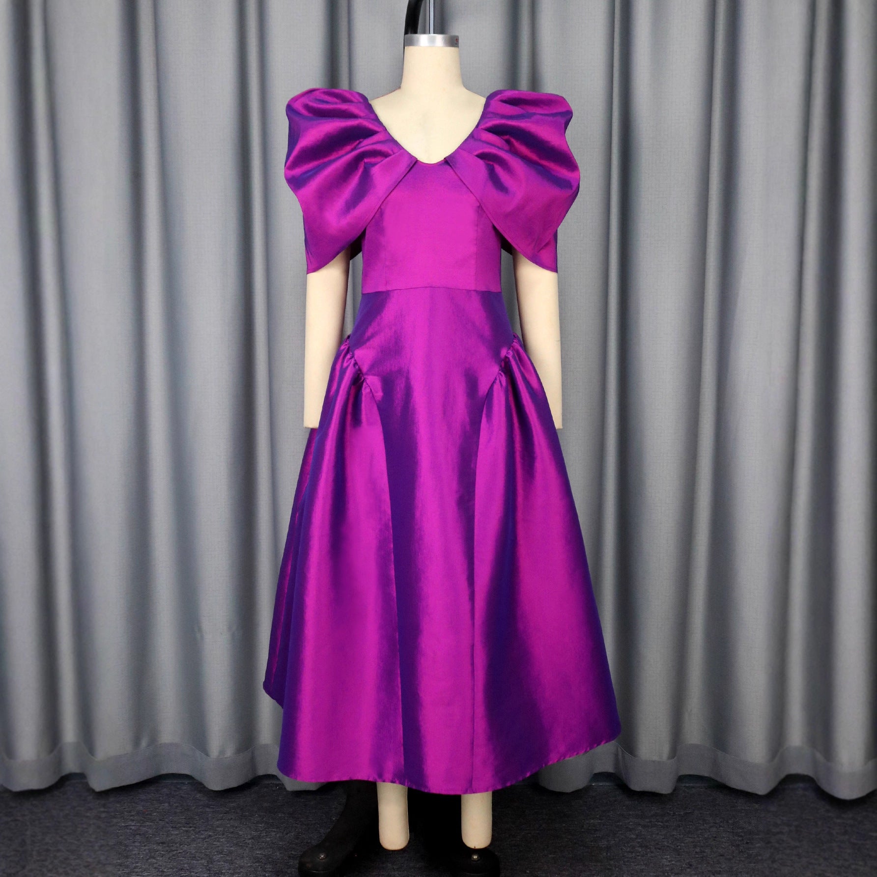 Dress Puff Sleeve Evening Dress A Hem Pleated Banquet