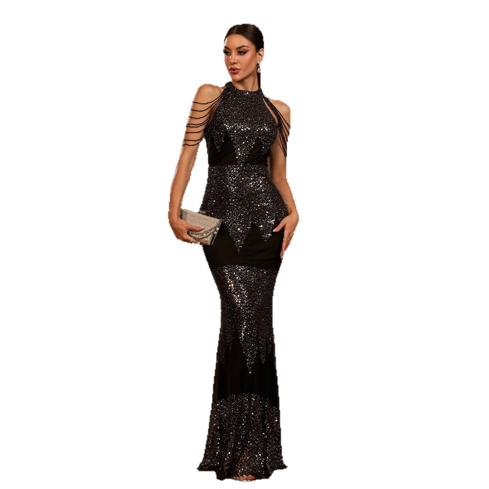 Dress Halter Sequin Beads Slim-fit