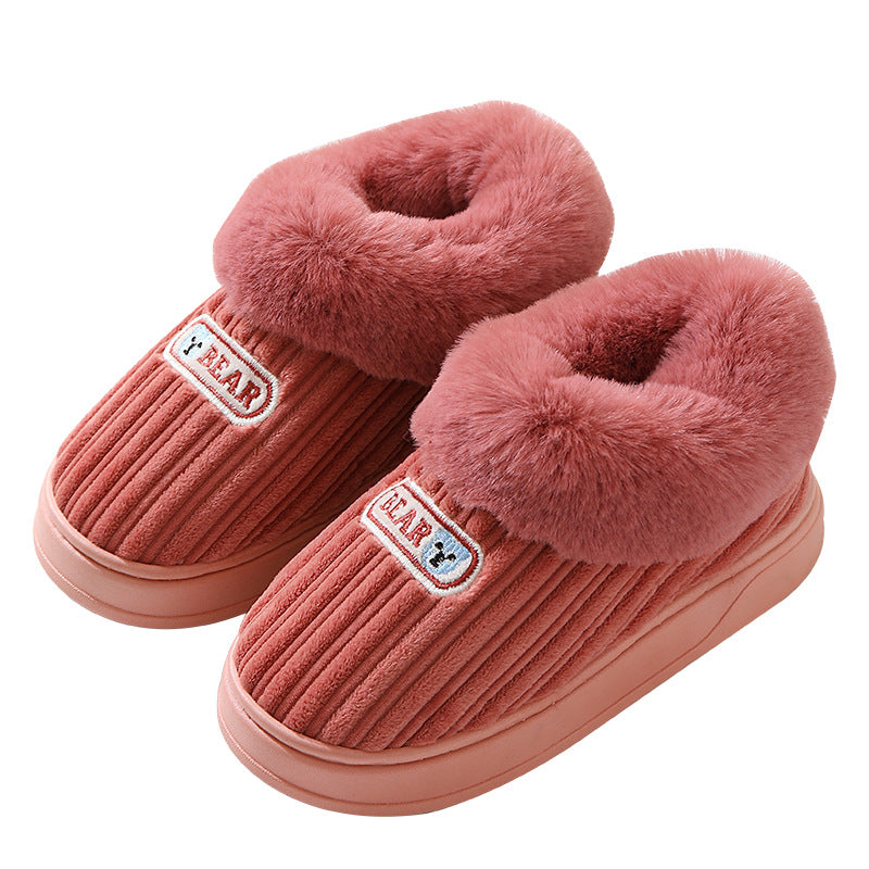 House Slippers Woman Plush Covered Heel Cotton Shoes