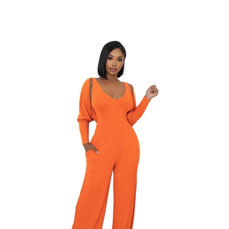 Jumpsuit Set Women's High-stretch Ribbed