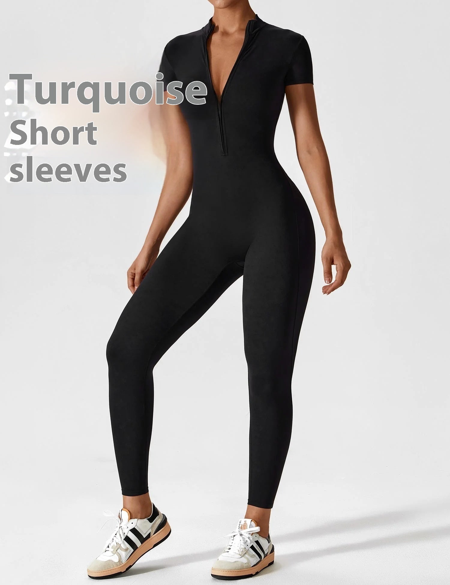 Zipper Long Sleeve Jumpsuit Fitness Training Pants