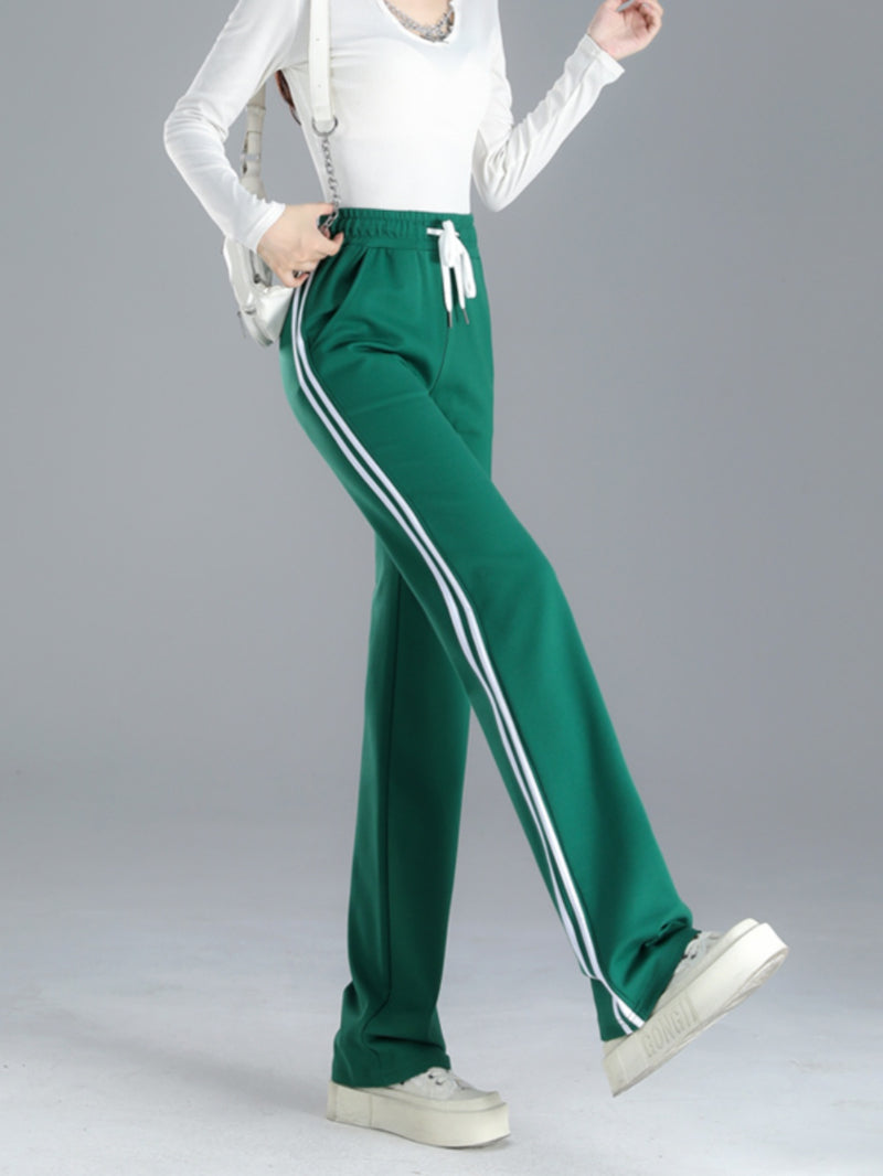 Pants Straight-leg Sweatpants, Black And White Striped, Double-stripe