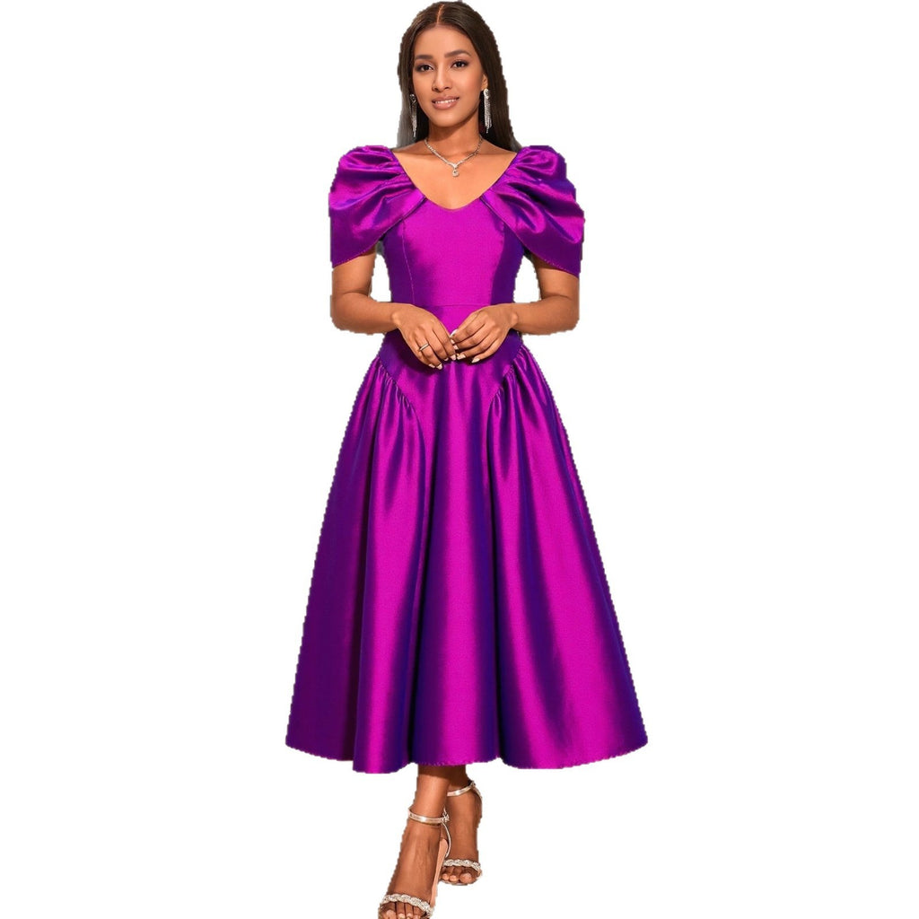 Dress Puff Sleeve Evening Dress A Hem Pleated Banquet