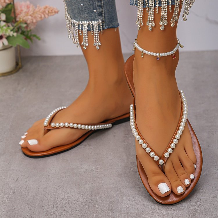 Flip-flops Women's Summer New Fairy Style Pearl Soft