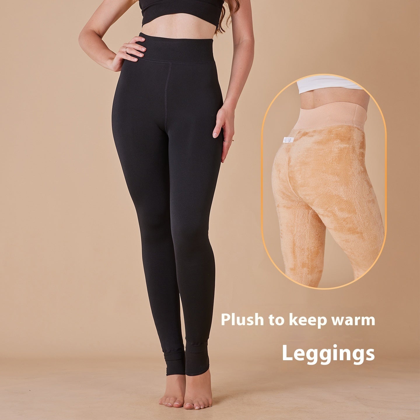 Leggings Outer Wear Solid Color With Fur Thick