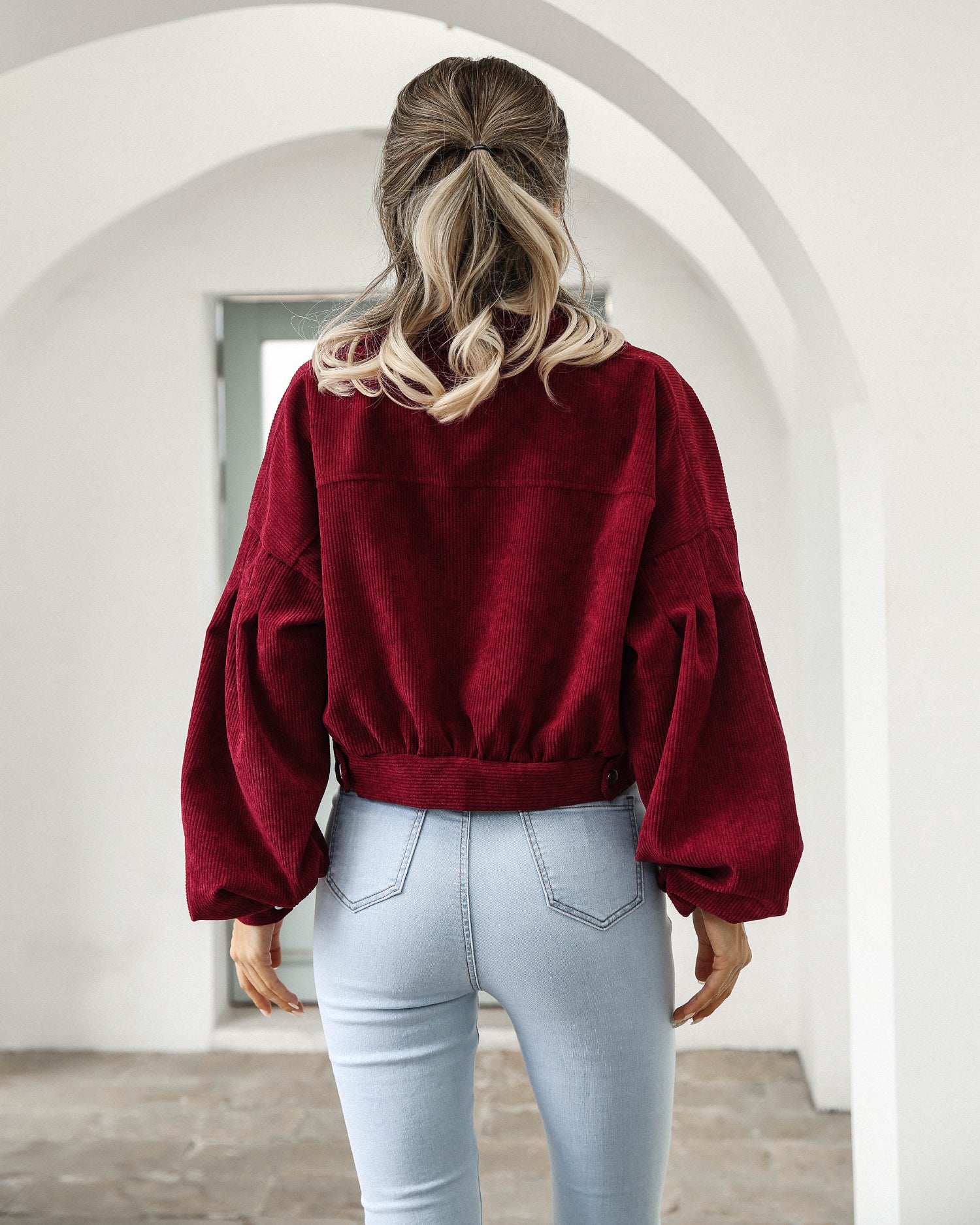 Women's Casual Lapel Corduroy Jacket Short Coat