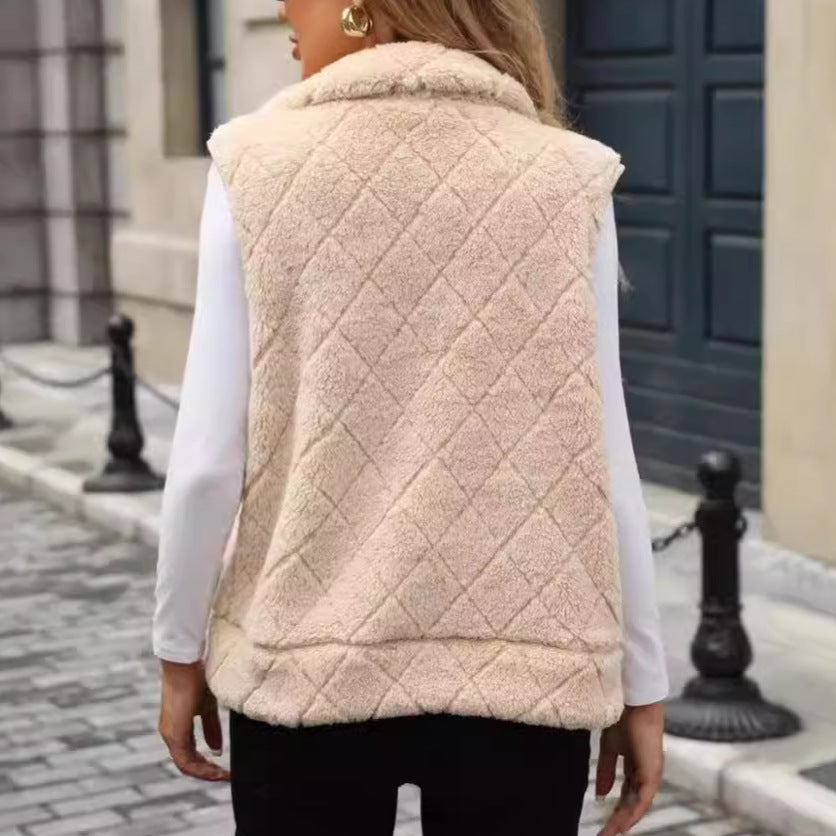 Women's Clothing Cardigan  Diamond Lattice Coat Plush Vest