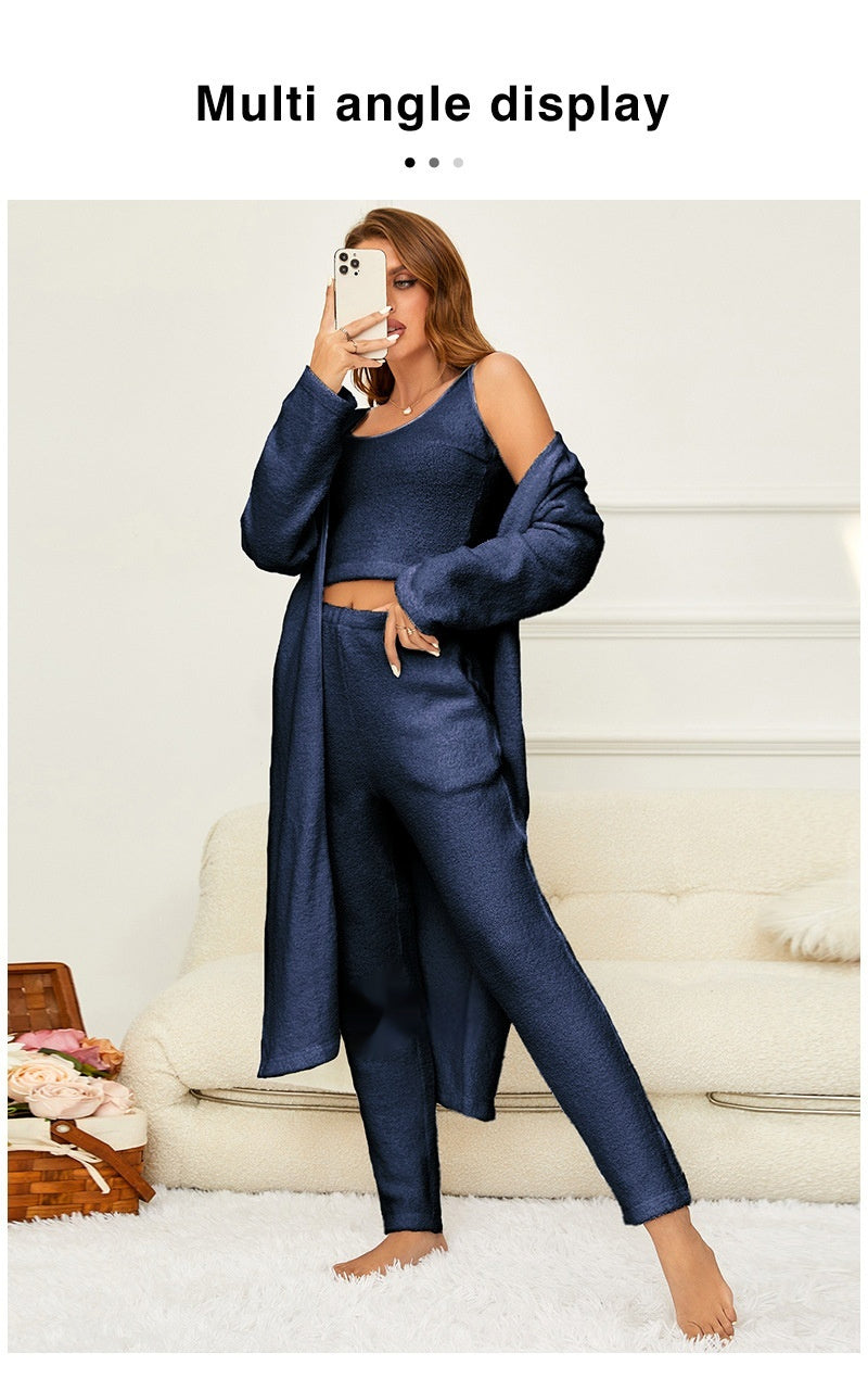 Set 3- Piece Half-velvet Pajama  Set Soft And Cozy Homewear