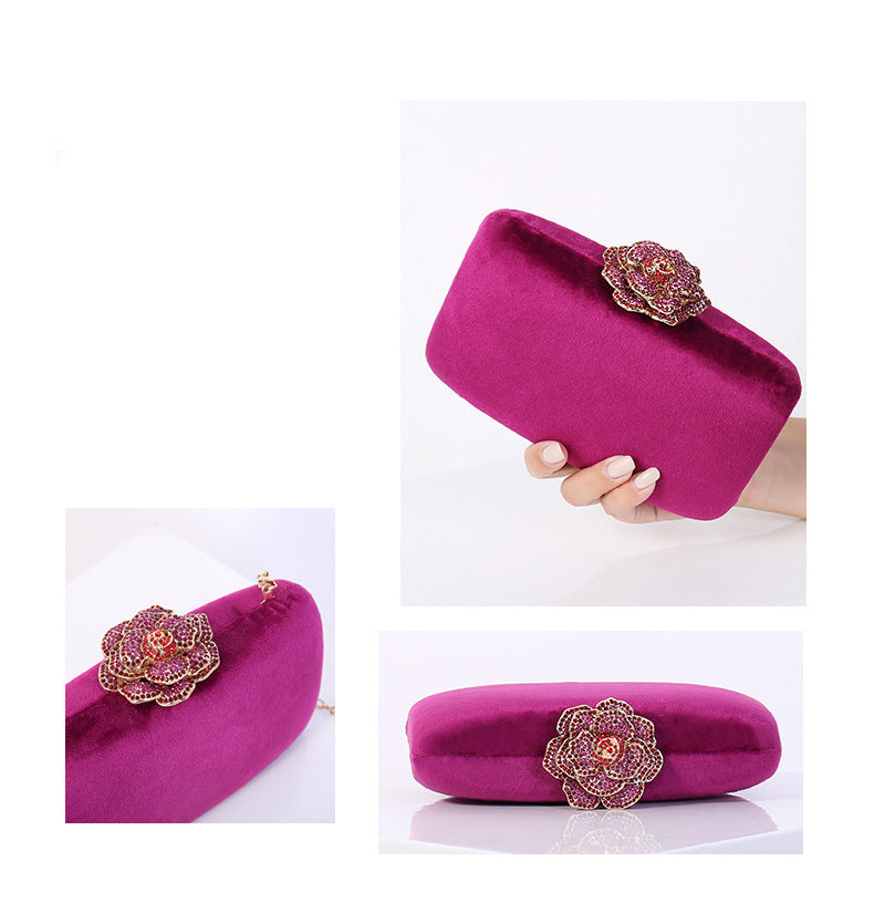 New Diamond Decoration Evening Bag PU Flannel