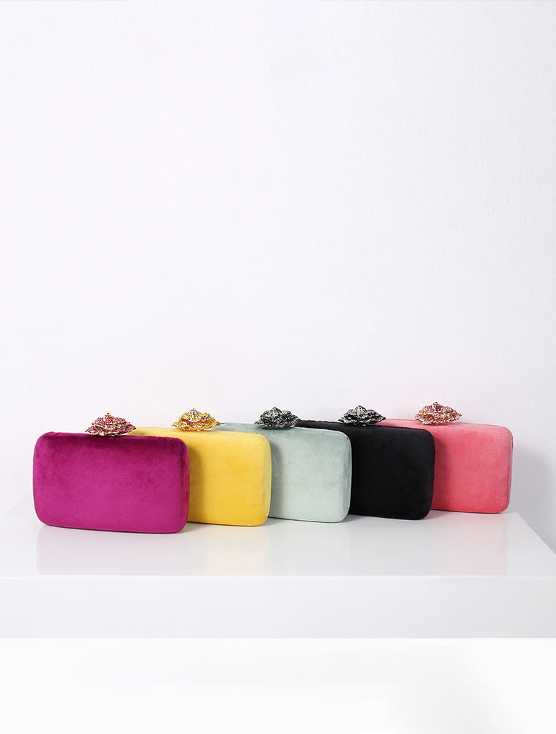 New Diamond Decoration Evening Bag PU Flannel
