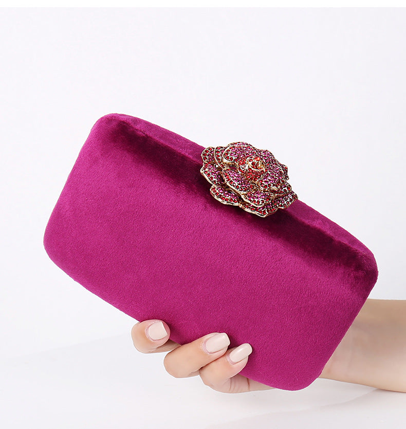 New Diamond Decoration Evening Bag PU Flannel