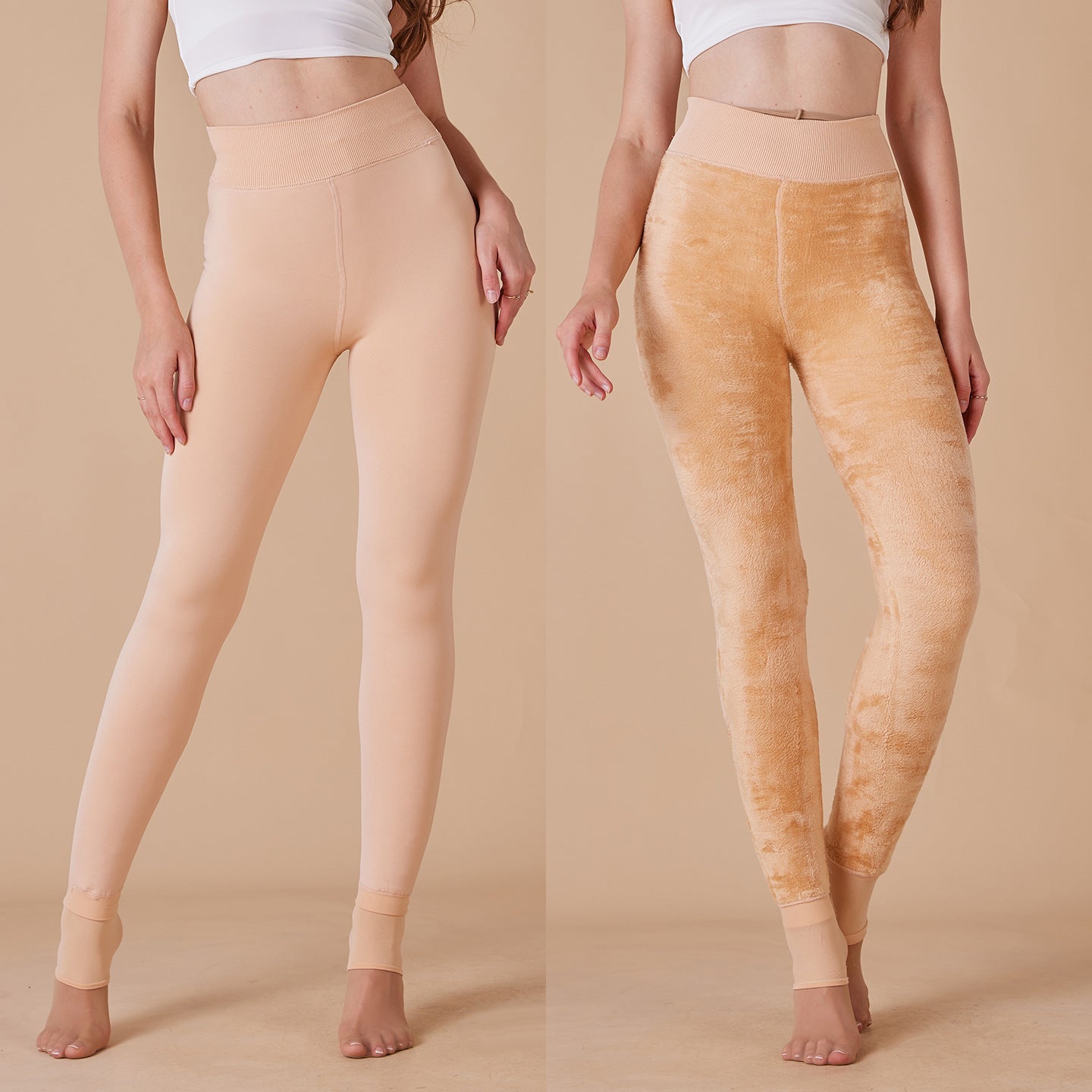 Leggings Outer Wear Solid Color With Fur Thick