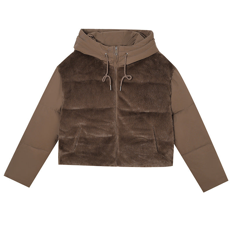 High-waisted Feather Down Plush Short Jacket