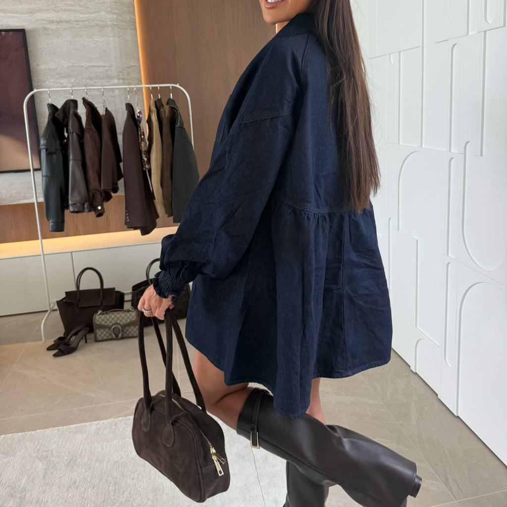 Denim Dress Casual Shirt Button Long