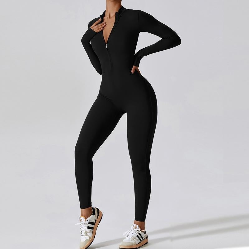 Zipper Long Sleeve Jumpsuit Fitness Training Pants