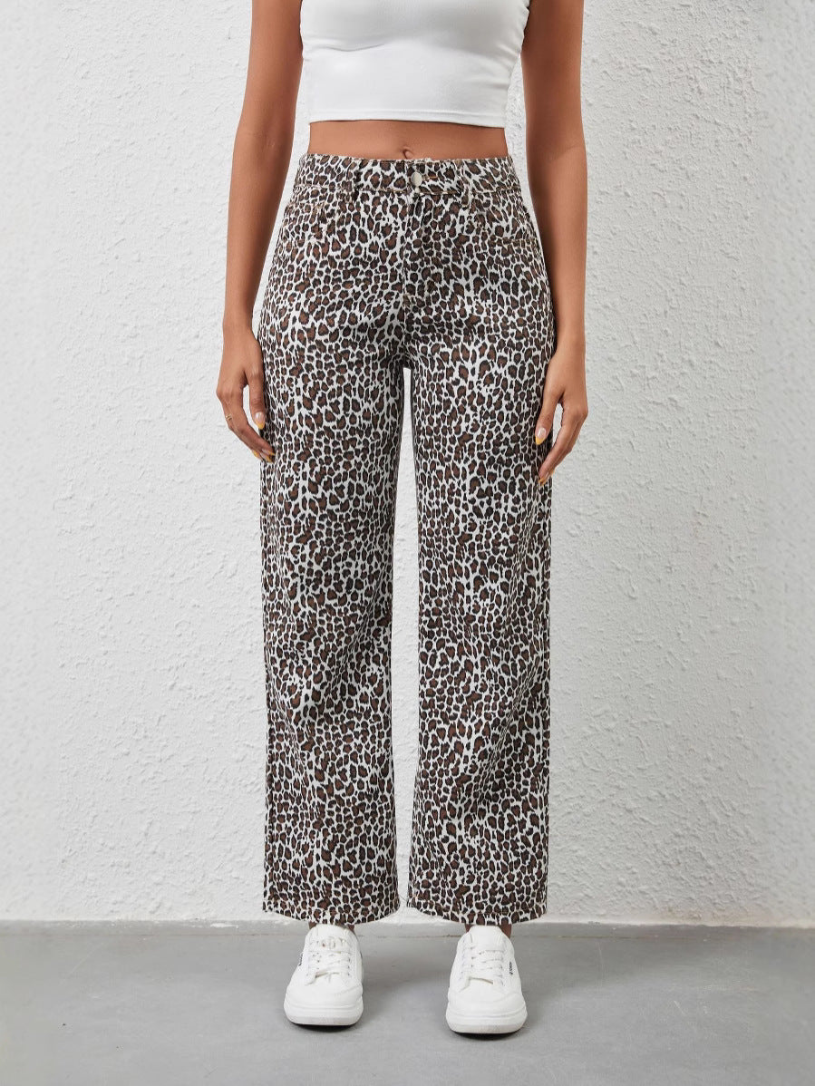 Jeans Women's Loose Leopard Print