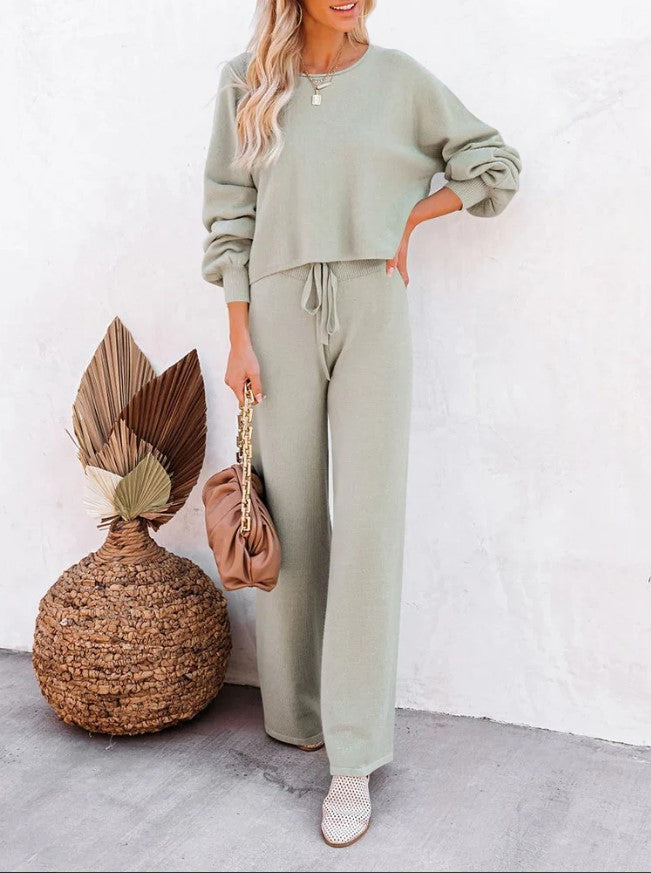 Set Casual Solid Color Long-sleeved Trousers Two-piece