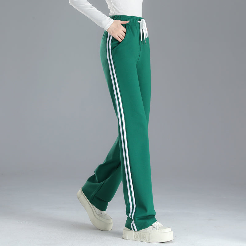 Pants Straight-leg Sweatpants, Black And White Striped, Double-stripe