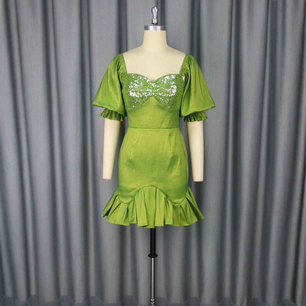 Dress Sequin Stitching Ruffled Banquet Sheath