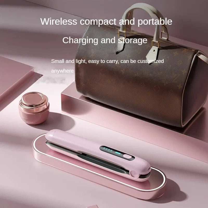 Wireless Hair Straightener Flat Iron Mini 2 IN 1 Roller USB Portable Cordless Curler 4 Levels Dry And Wet Uses