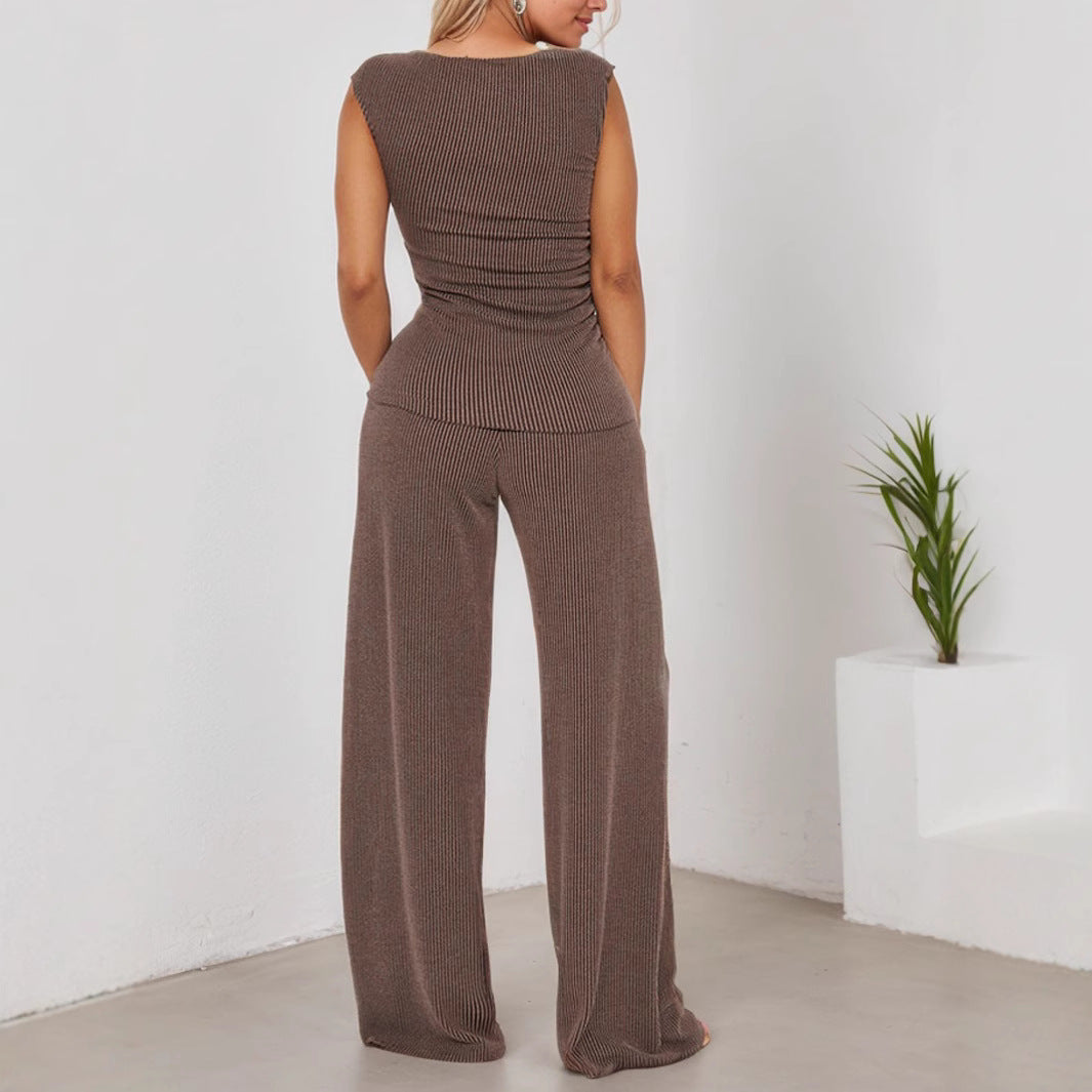 Set 2-Piece Fashion Waist-cinching Sleeveless Straight Silhouette