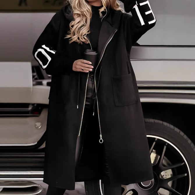 Hooded Windbreaker Long Jacket With Pockets  For Women Clothing Fall Winter