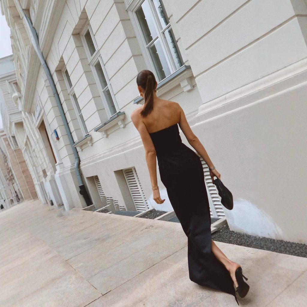 Dress Off-shoulder Backless Super Deep V Bandeau Slim-fit