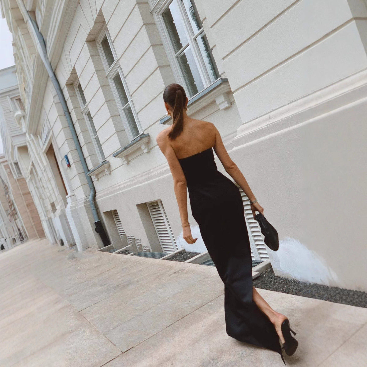 Dress Off-shoulder Backless Super Deep V Bandeau Slim-fit