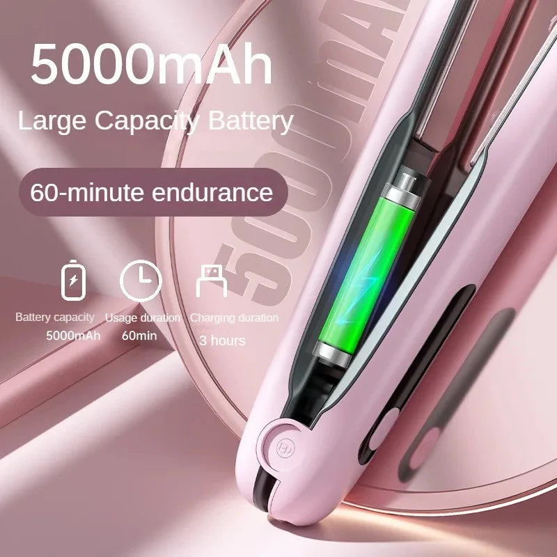 Wireless Hair Straightener Flat Iron Mini 2 IN 1 Roller USB Portable Cordless Curler 4 Levels Dry And Wet Uses