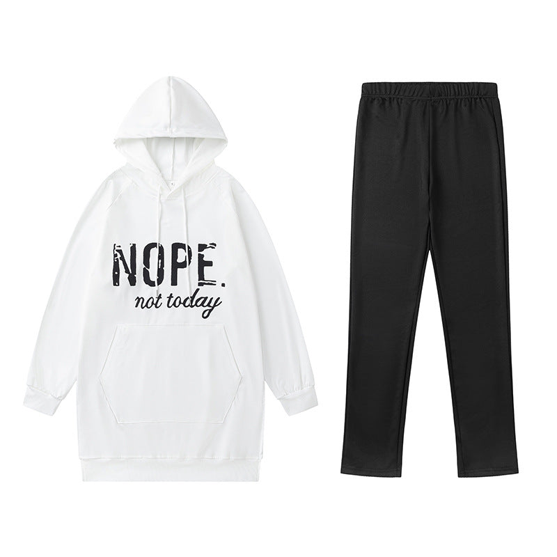 Set 2- piece Casual  Print Pocket Slit Casual Long Sleeve Hooded