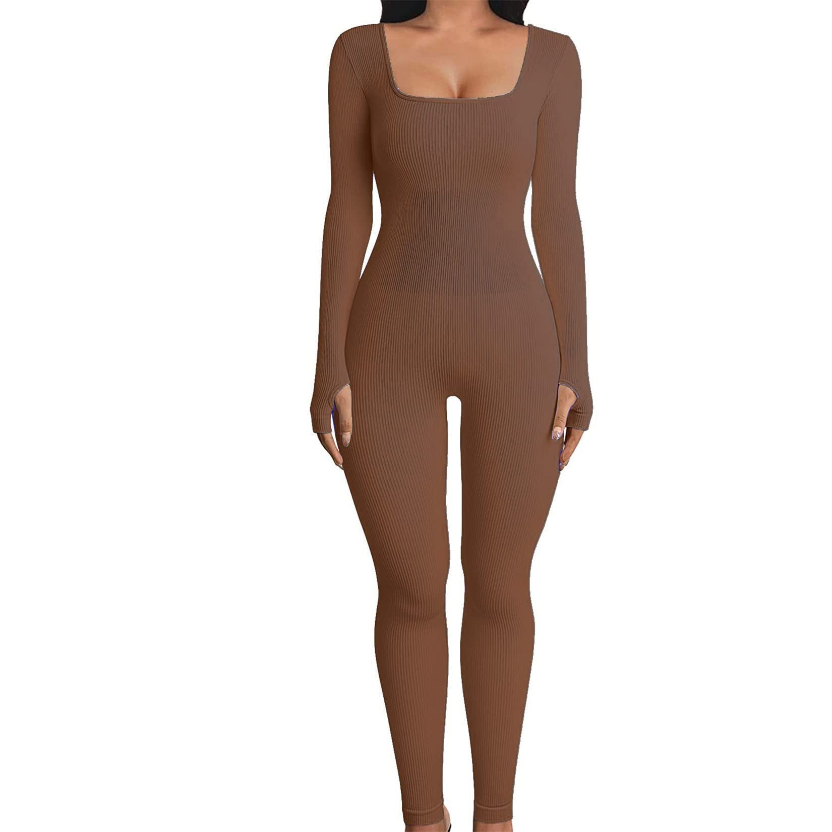 Women's Clothing Long Sleeve Jumpsuit Sexy One-piece Square Collar Sportwear