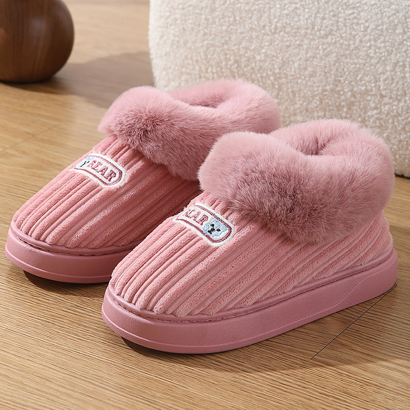 House Slippers Woman Plush Covered Heel Cotton Shoes