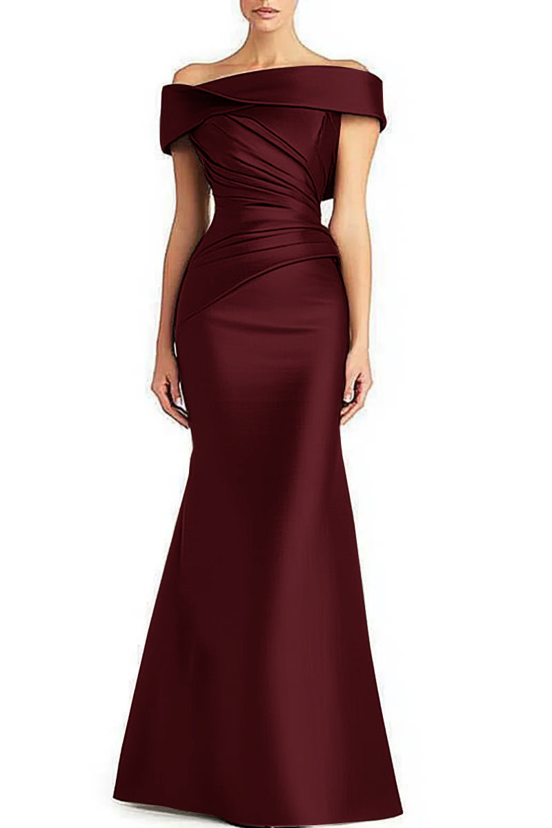 Dress Evening Formal Dress Pleated Off-shoulder Elegant Maxi