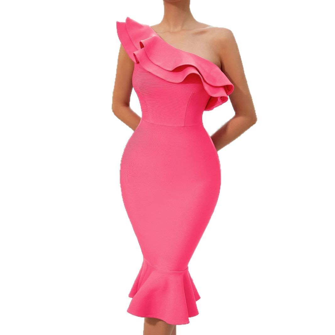 Dress European And American Fashionable Off-shoulder Bandage