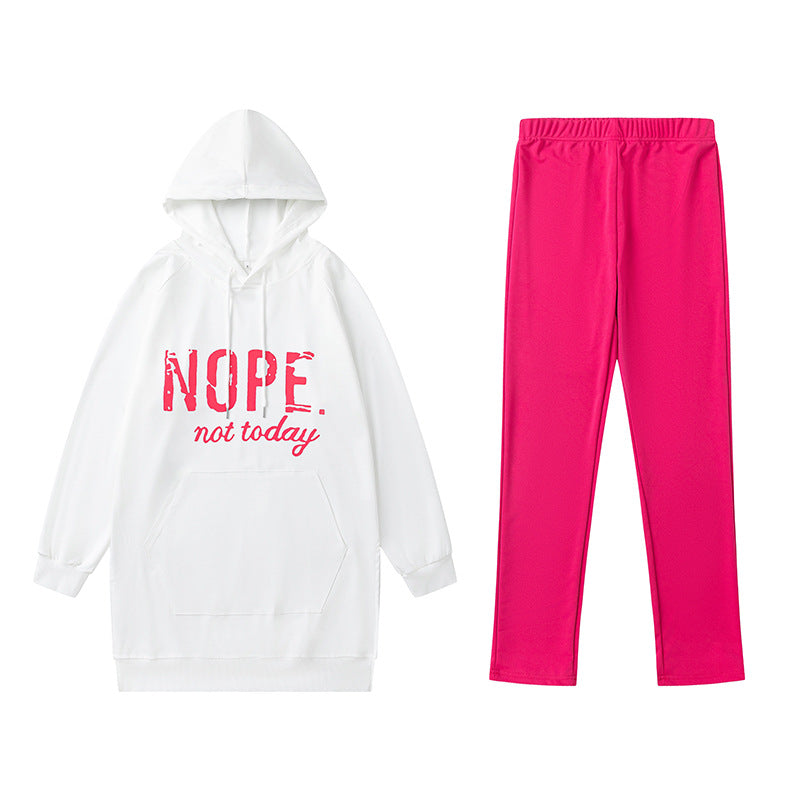 Set 2- piece Casual  Print Pocket Slit Casual Long Sleeve Hooded