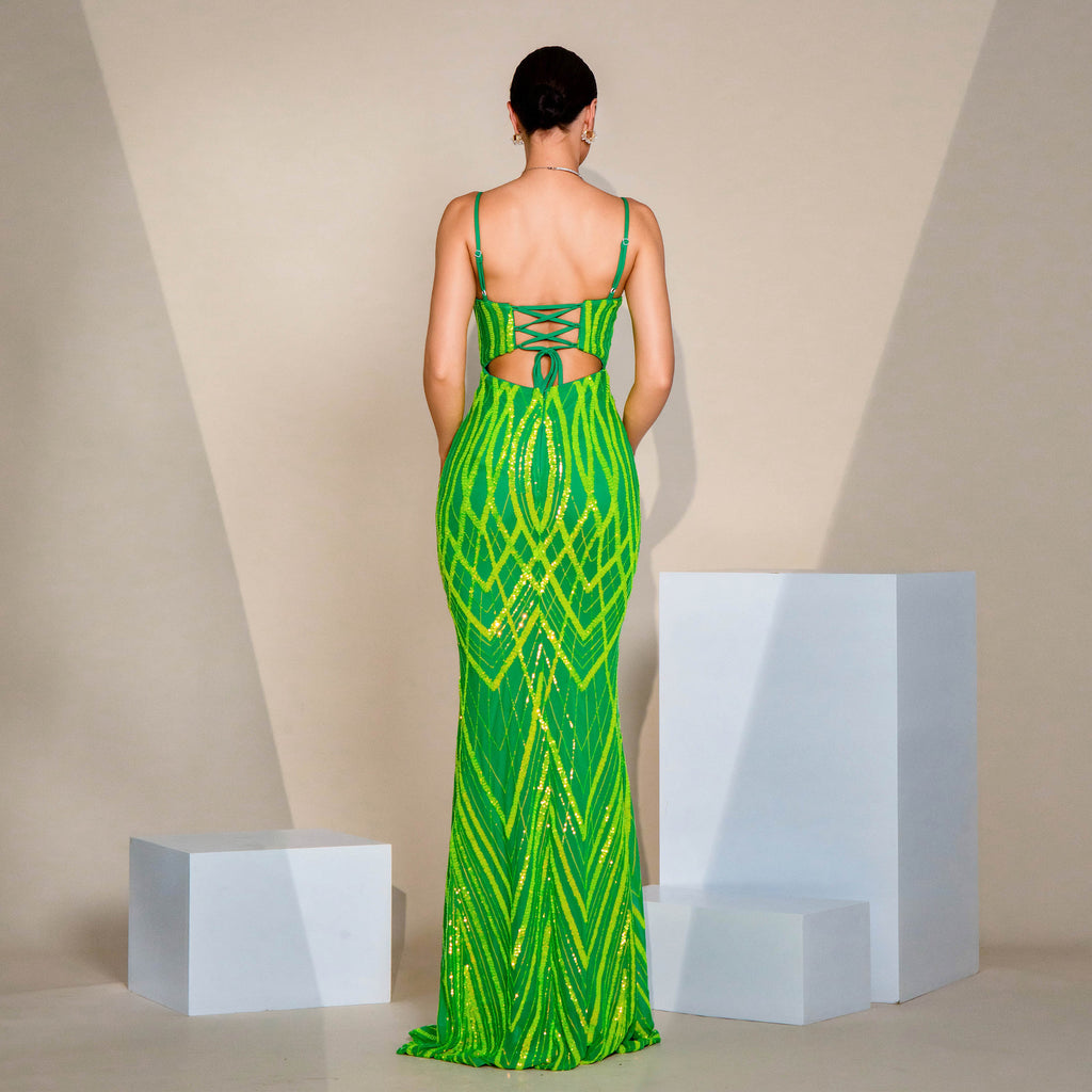 Dress V-neck Strap Sequined Fishtail Evening