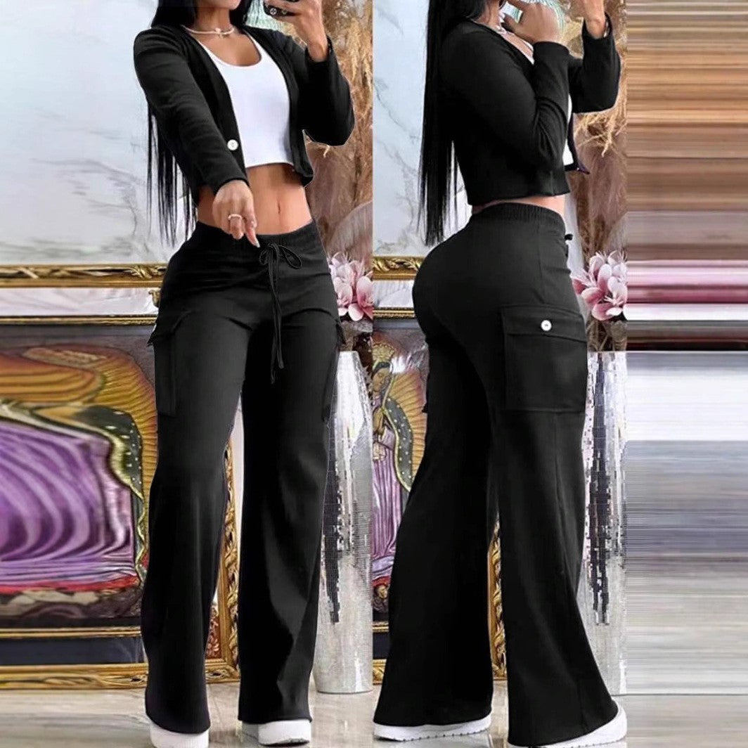 Set 2-Piece New Fashion Wide-leg Pants And Top Set