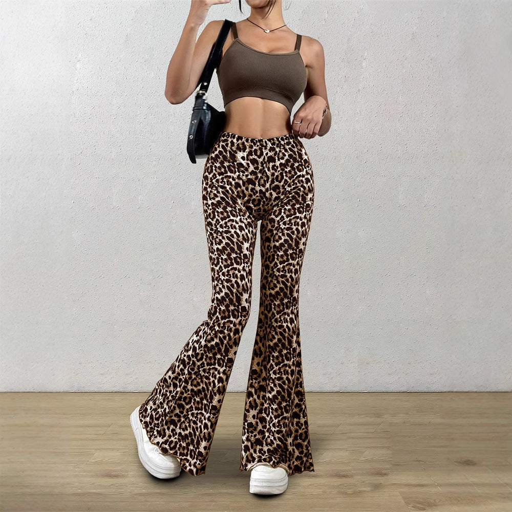 Pants Casual Sexy Knitted Stretch Elastic Leopard Print