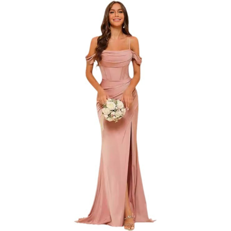 Dress Off-the-shoulder Satin Bridesmaid Corset Ball Gown