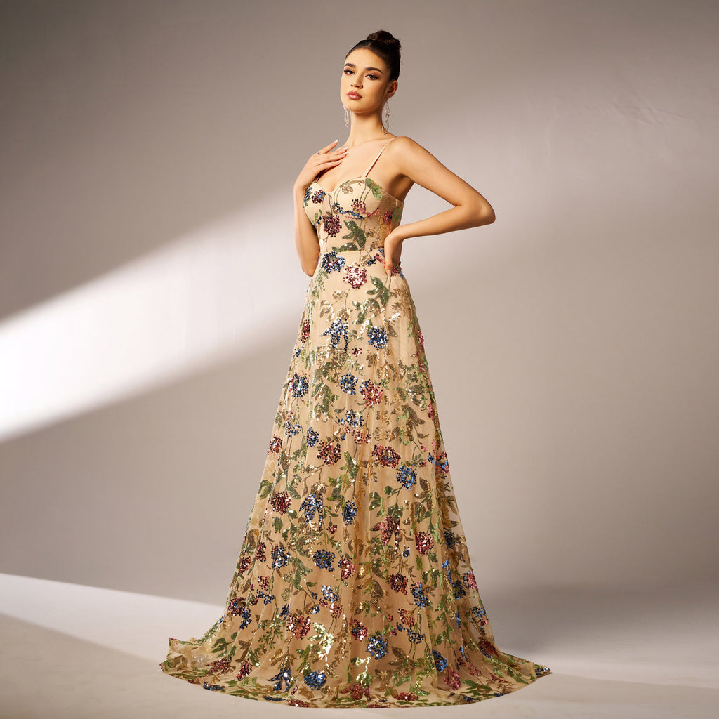 Dress Elegant Sleeveless Sequined Suspender Evening