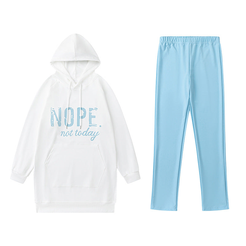 Set 2- piece Casual  Print Pocket Slit Casual Long Sleeve Hooded
