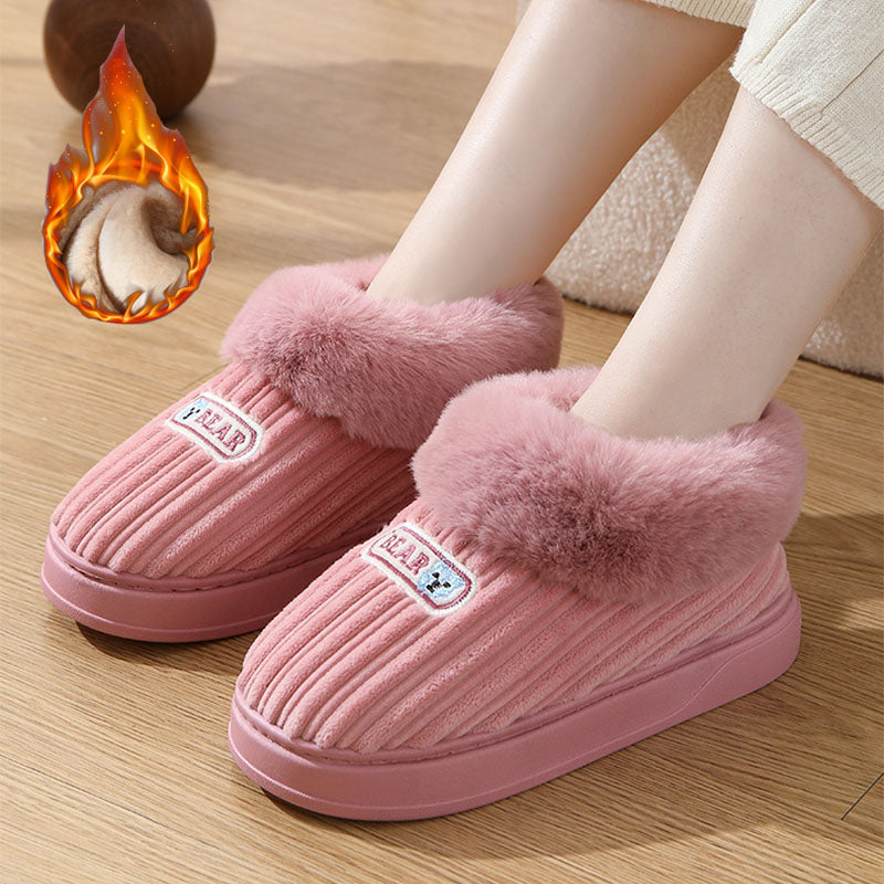 House Slippers Woman Plush Covered Heel Cotton Shoes