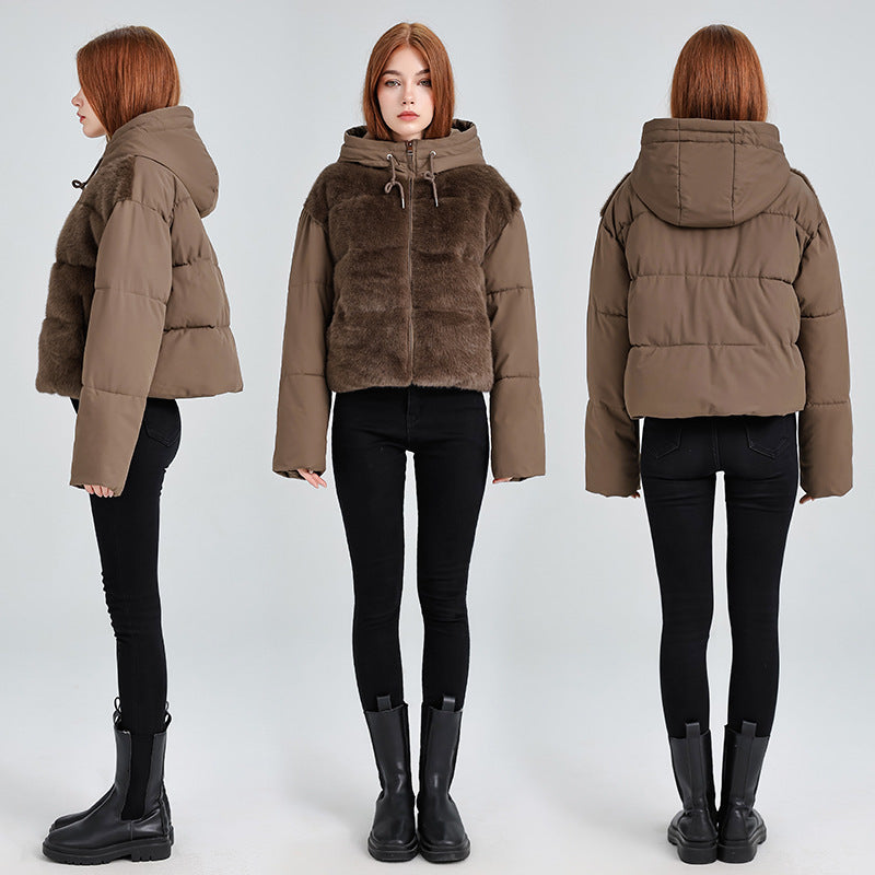 High-waisted Feather Down Plush Short Jacket