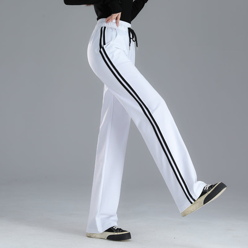 Pants Straight-leg Sweatpants, Black And White Striped, Double-stripe