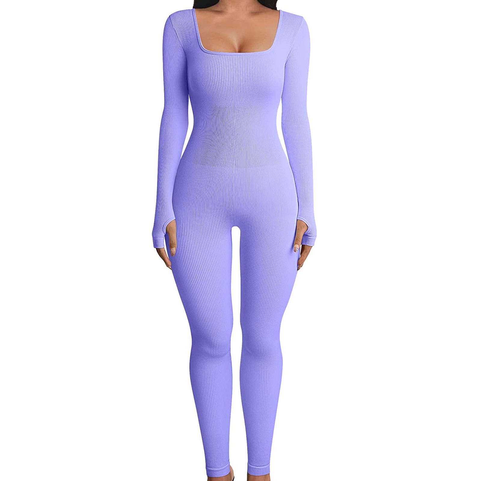 Women's Clothing Long Sleeve Jumpsuit Sexy One-piece Square Collar Sportwear
