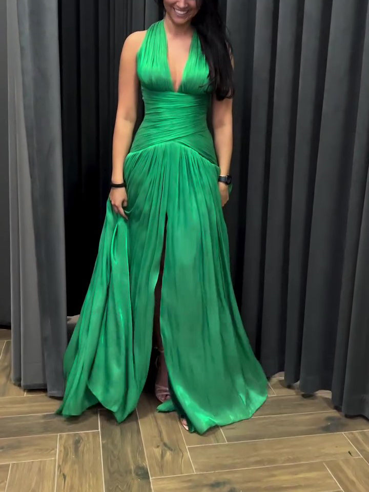 Emerald Green Plunging Neckline Gown