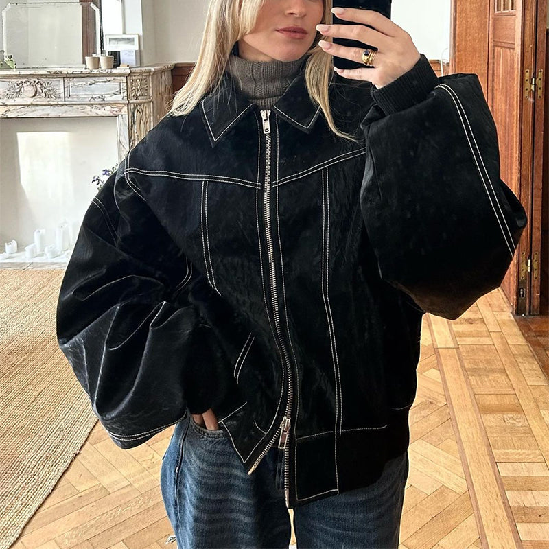 Jacket Cool Long Sleeve Zipper Closure Moto Biker Leather Jacket Womens Clothing