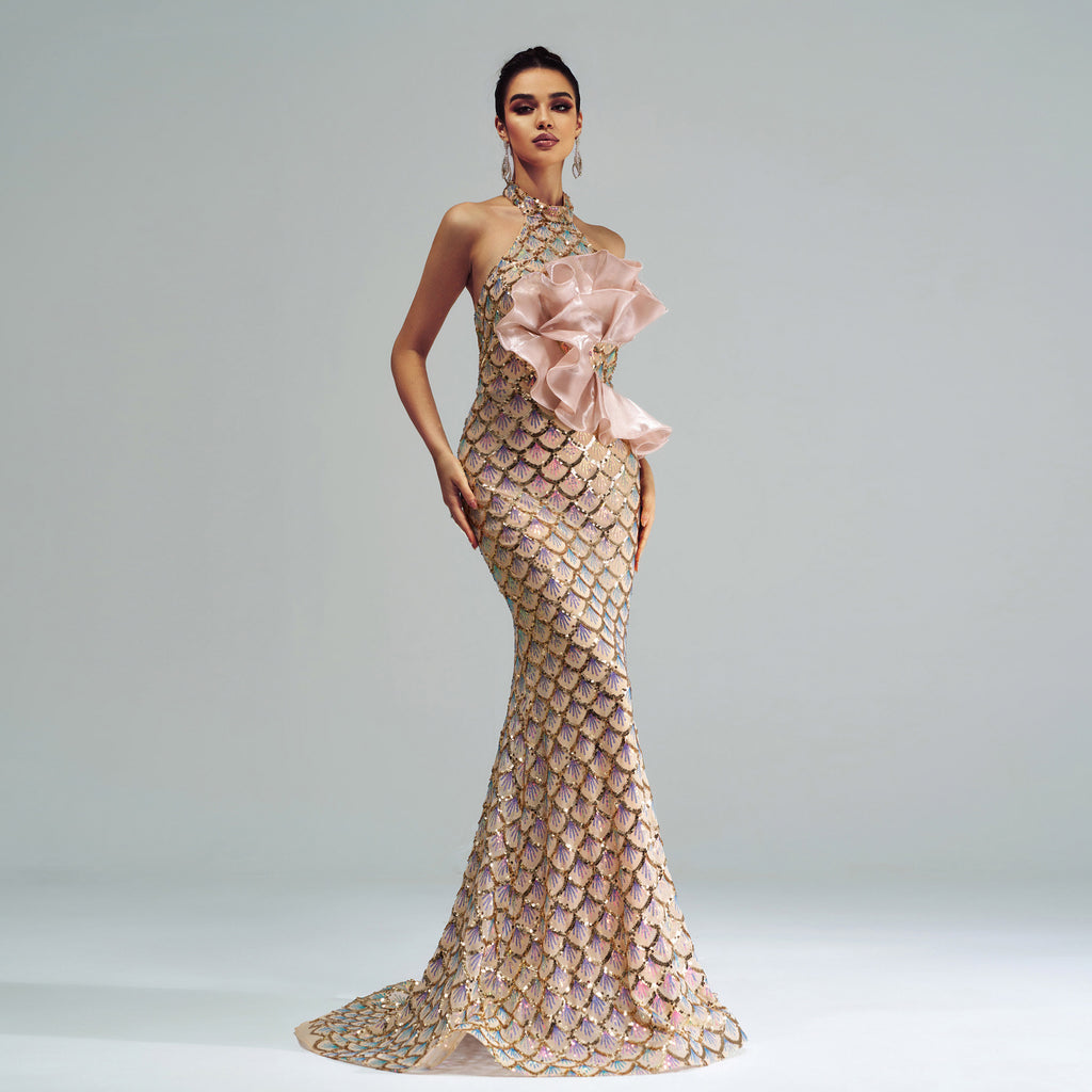 Dress Halter Sequined Mermaid