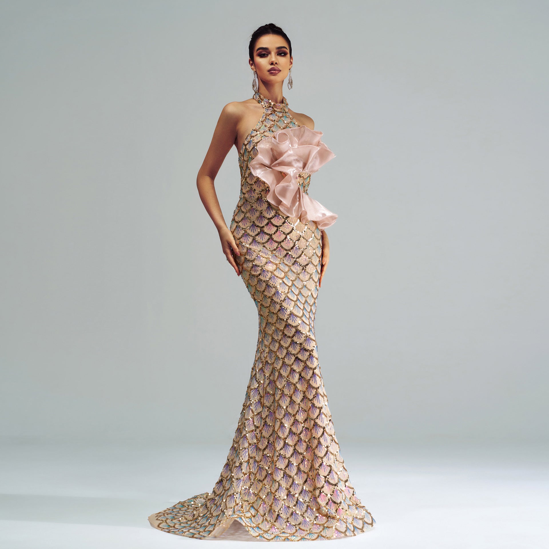 Dress Halter Sequined Mermaid
