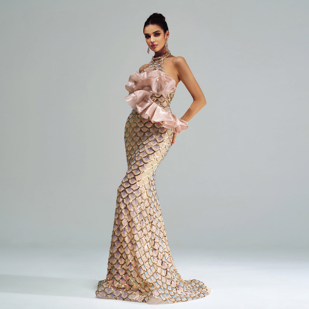 Dress Halter Sequined Mermaid